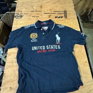 Ralph Lauren Blue and White Polo Shirt with Embroidered Accents